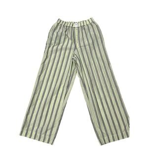 Anthropologie 100% Cotton Lounge Pants XS Green Striped Wide Leg Elastic Waist